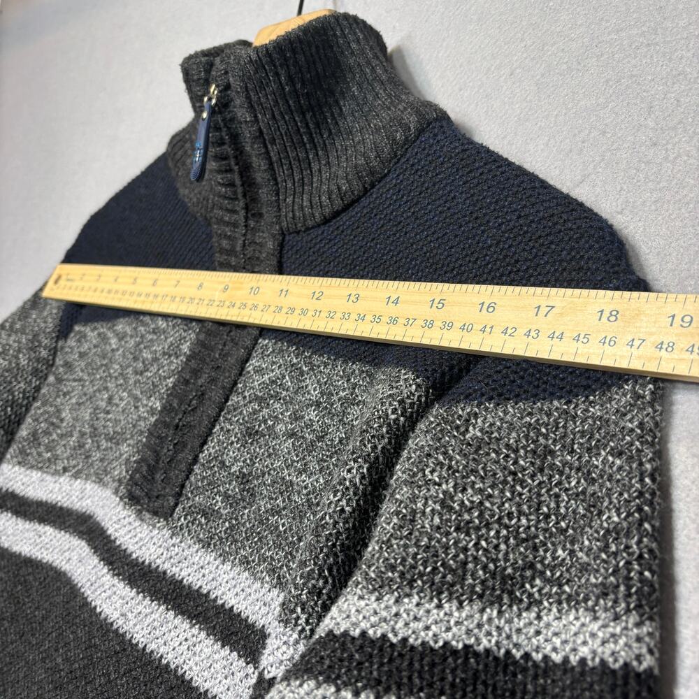Bin Bin Mens Striped Colorblock 1/4 Zip Sweater XL Gray‎ Navy Retro Regency Warm - Picture 6 of 7